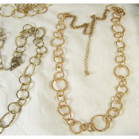 Gold Tone Costume Jewelry Lot Four Long Necklaces Circles and Hoops - Picture 5 of 10